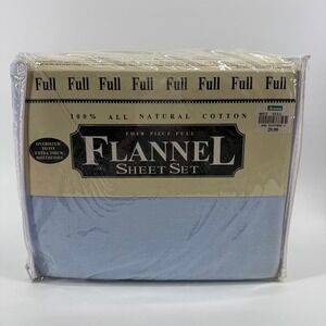 Vintage Ames Flannel Sheet Set Full Size Blue 4-Piece 100% Cotton NOS Sealed
